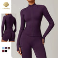 CNSHELL Custom Logo Seamless Nylon Mock Neck Thumb Hole Long Sleeves Yoga Workout Gym Fitness Sports Jacket