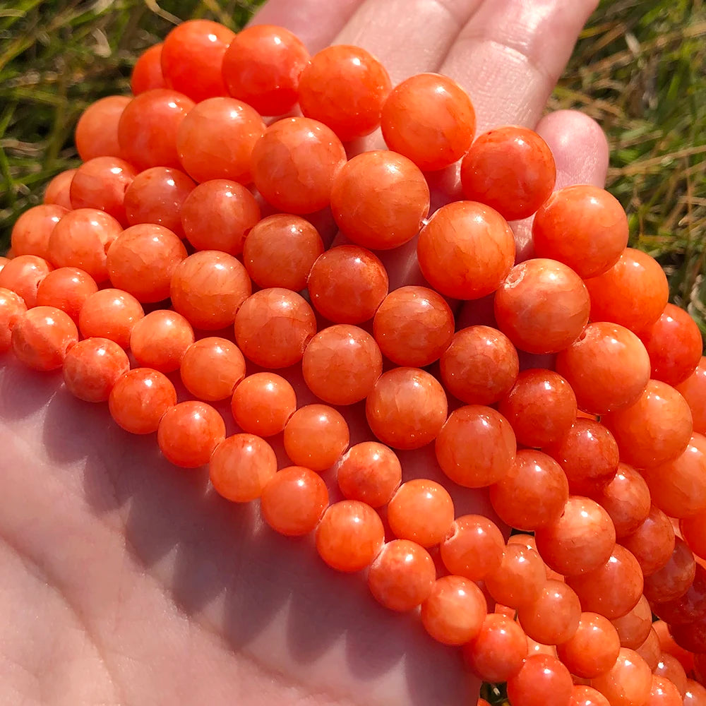Wholesale round Orange Jades Stone Beads 6/8/10/12MM Loose Beads for DIY Jewelry Bracelets & Necklaces