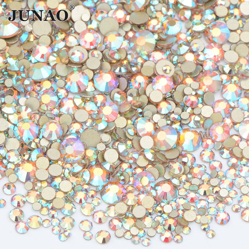 JUNAO SS4-SS30 Blue Loose Rhinestones Multi Color Mix Size Crystals Flat Back Rhinestones Glass Bulk for DIY Phone Case