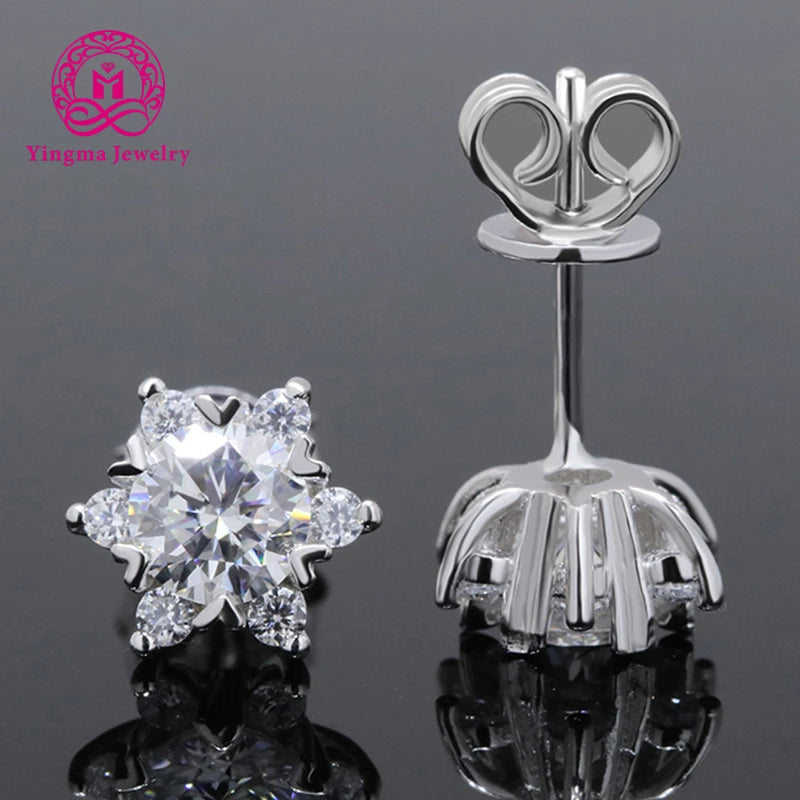 2021new Style Sterling Silver Ear Stud 0.5ct/0.8ct/1ct Moissanite Diamond Earring for Women