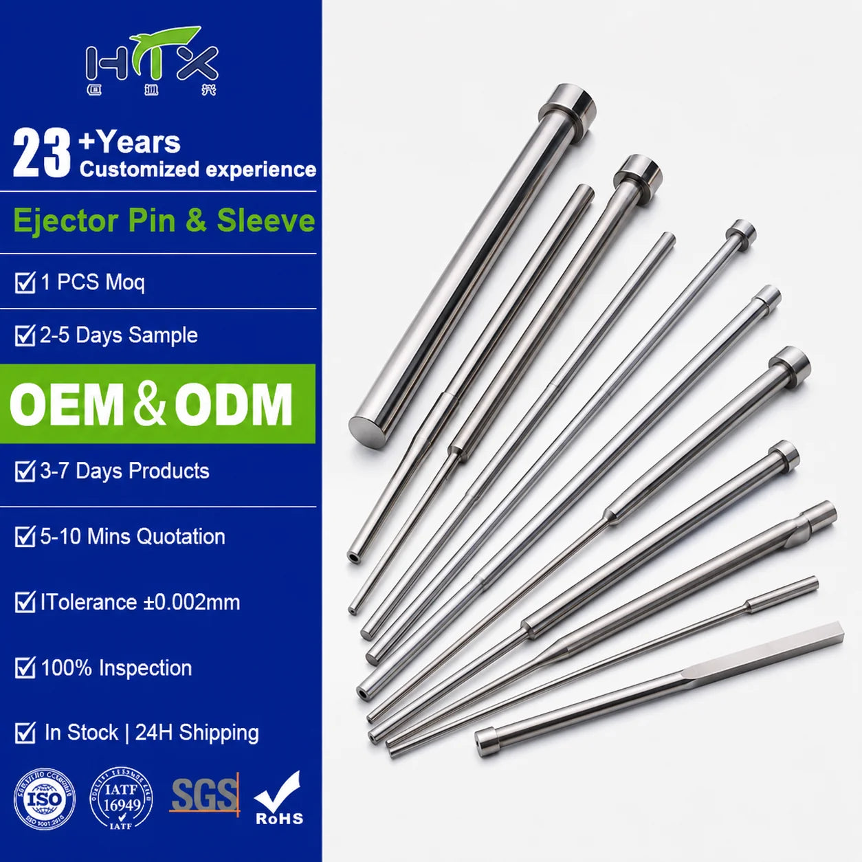 OEM Standard Size Vacuum Nitriding SKD61 Ejector Pin Guide Pin Ejector Sleeve for Injection Mould Mold Components