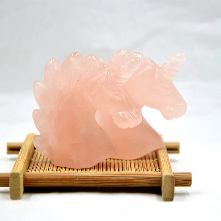 Huiying 50*50*20mm Hand Carved Crystal Jade Horse unicorn Chinese Sculpture Rose Quartz