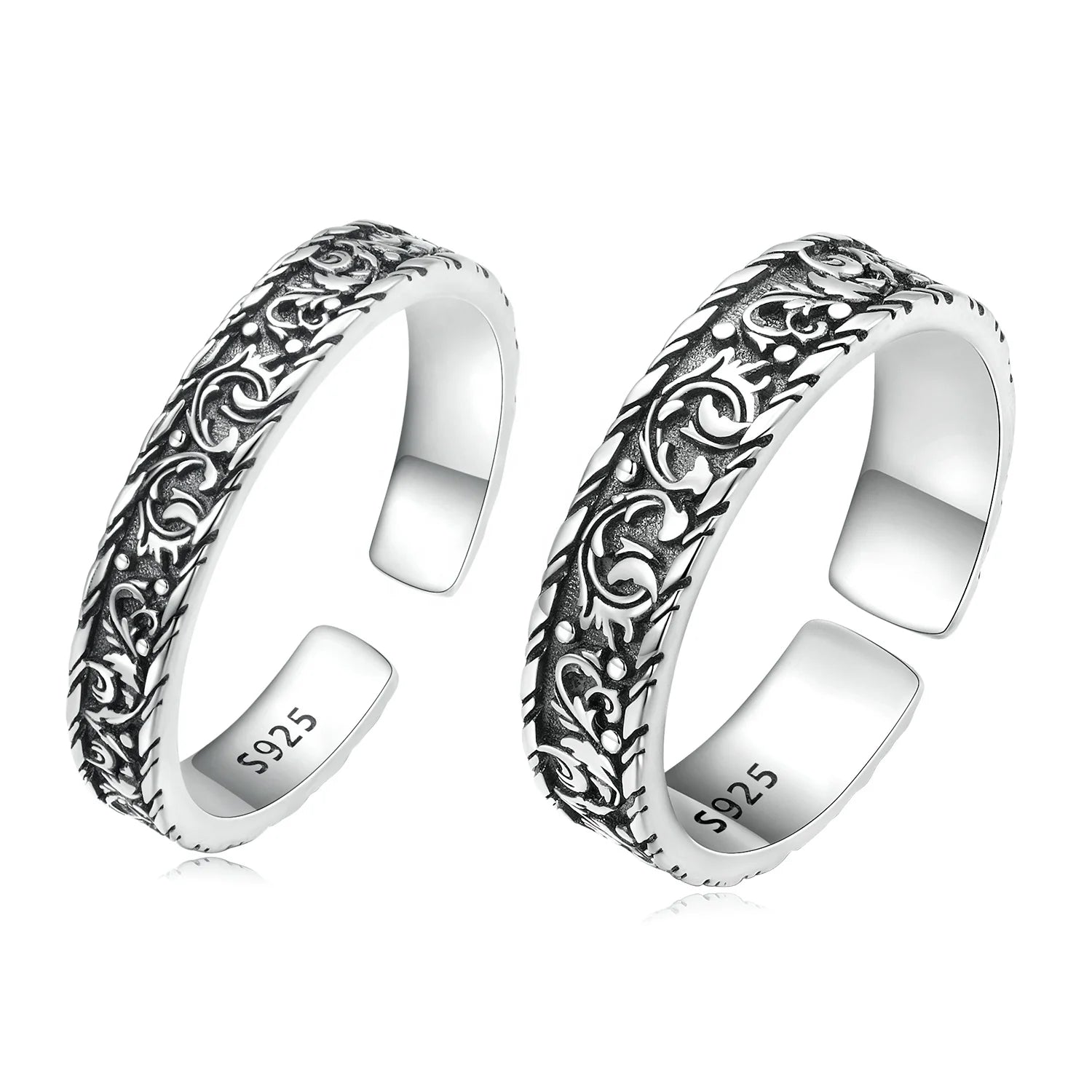 New Genuine 925 Sterling Silver Classic Vintage Pattern Open Rings for Women S925 Exquisite All-match Anniversary Jewelry DIY