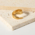 Fashionable Real Gold Plated Stainless Steel 18K Adjustable Opening Cuff Leaf Plume Women Finger Ring Jewelry Accessories