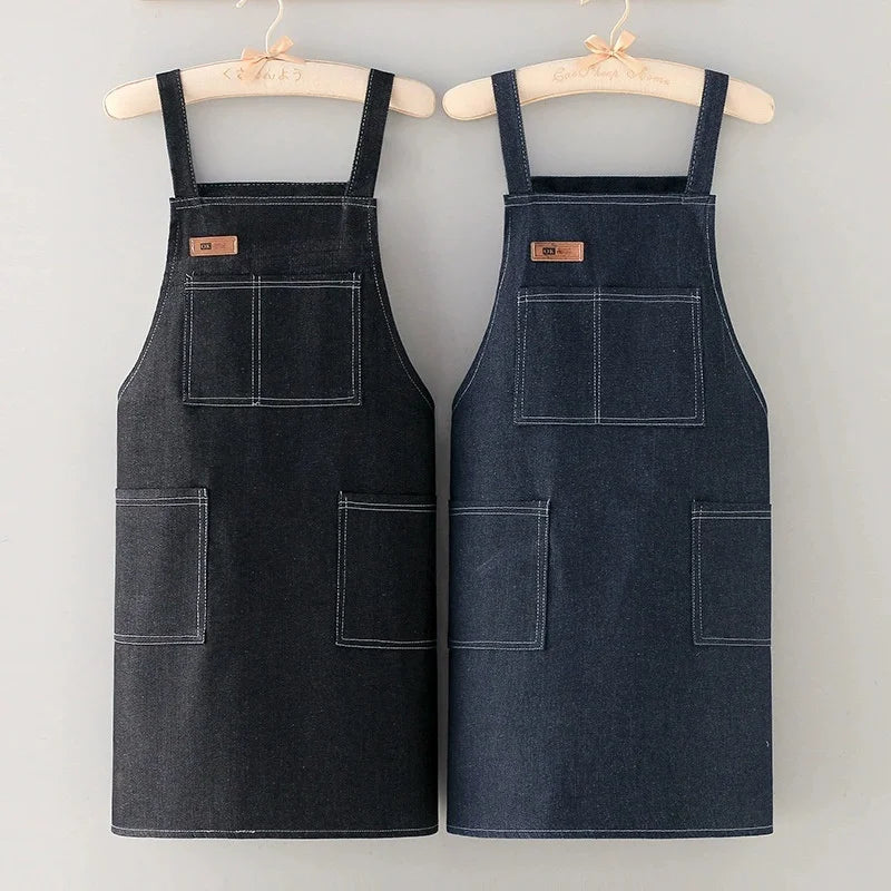 Wholesale Kitchen Bibs Pockets Breathable Colorfast Denim Workwear Aprons Men Women Oil-Resistant Eco-friendly Multifunctional