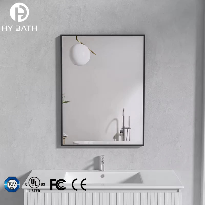 Customized Home Hotel Rectangle Square Large Black Framed Mirror Metal Aluminium Alloy Makeup Wall Bathroom Mirror