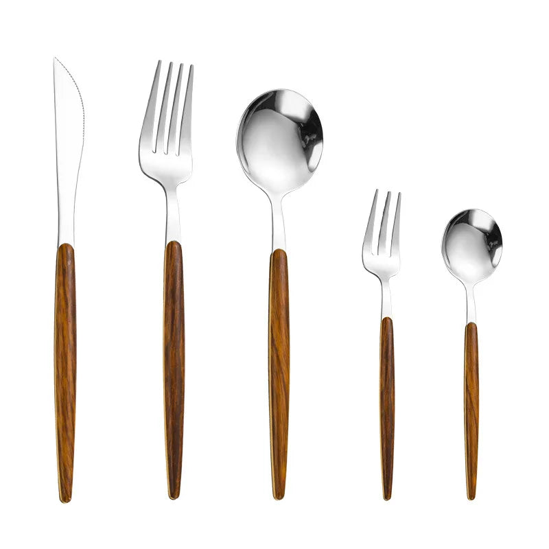 Dishwasher Safety Stainless Steel Outdoor Camping Cutlery Fork and Spoon Set with Wooden Handle Cutlery
