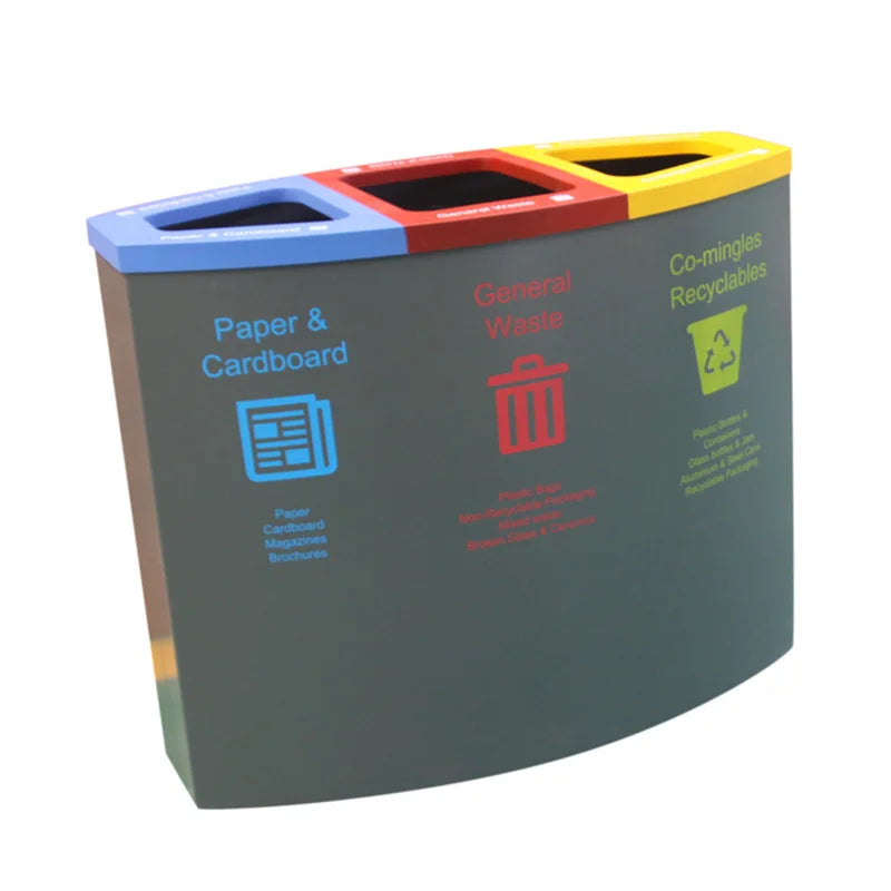 Outdoor 3 Compartment Steel Garbage Trash Can Public Luxury 3 in 1 Metal Classified Waste Bin Garden Commercial Recycle Dustbin