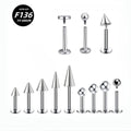 ASTM F136 Titanium Externally or Internally Threaded Labret Lip Stud Ear Cartilage Helix Tragus Body Piercing Jewelry in Stock