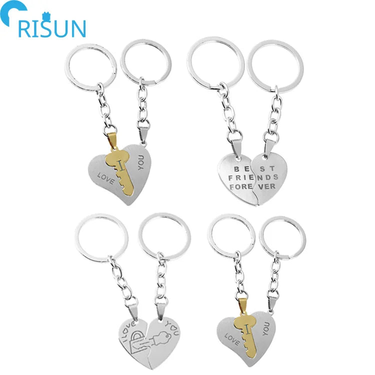 Wholesale Heart I LOVE YOU Keychain Custom Logo Lase Heart-to-heart Couple Keychains Valentine's Day Keyring Key Chain Gift