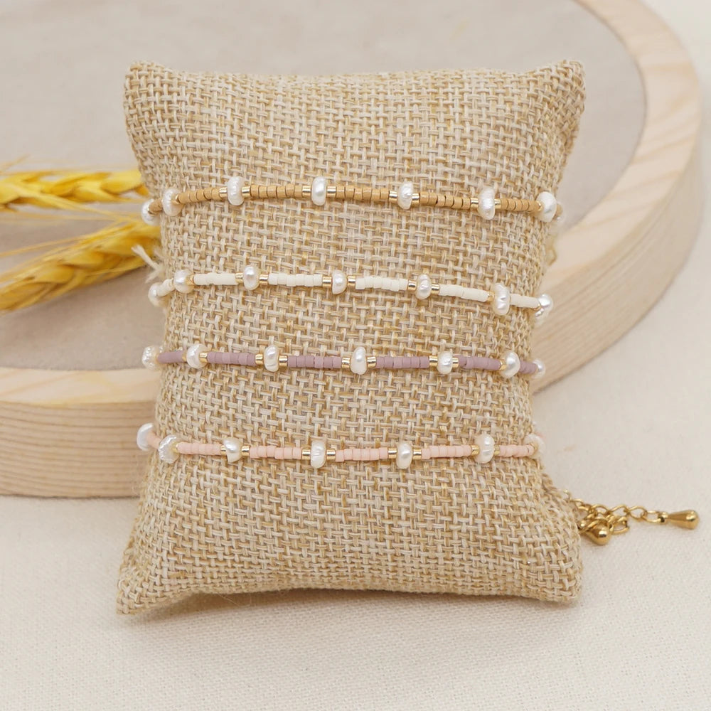 Go2Boho Flat Freshwater Pearl Bracelet Multicolor Miyuki Seed Beaded Bracelets Stainless Steel Lobster Clasp Jewelry for Women