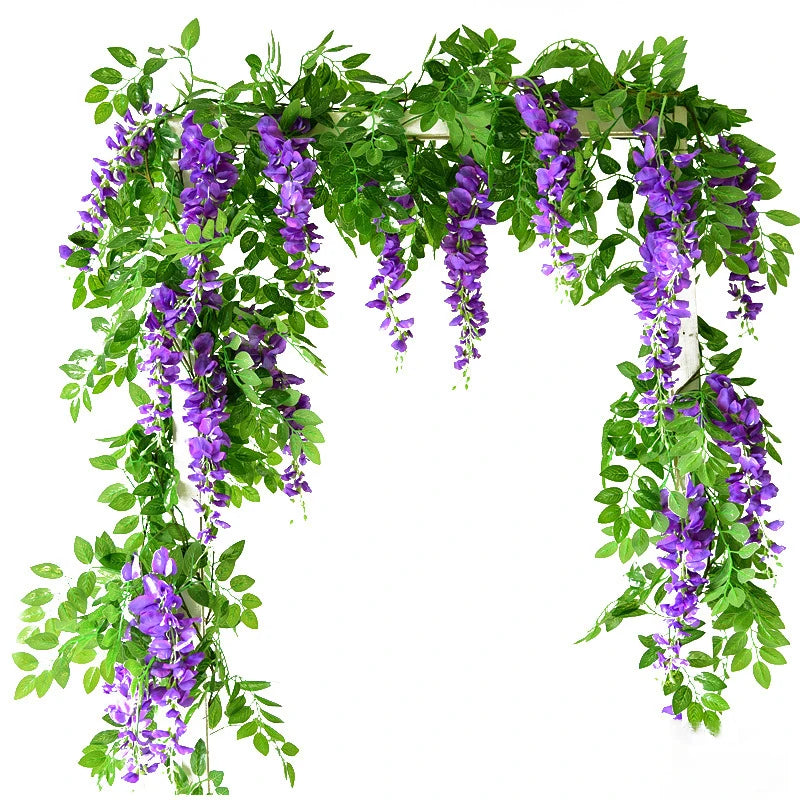 M621Flower Vine Ivy Leaf Garland Silk Rattan String Vine Flowers Wisteria Simulation Hanging Vines for Outdoor Decorative