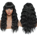 High Temperature Fiber 20 Inches Body Wave Black Hair Full Machine Glueless Made Wigs for Women Synthetic Wigs With Bangs