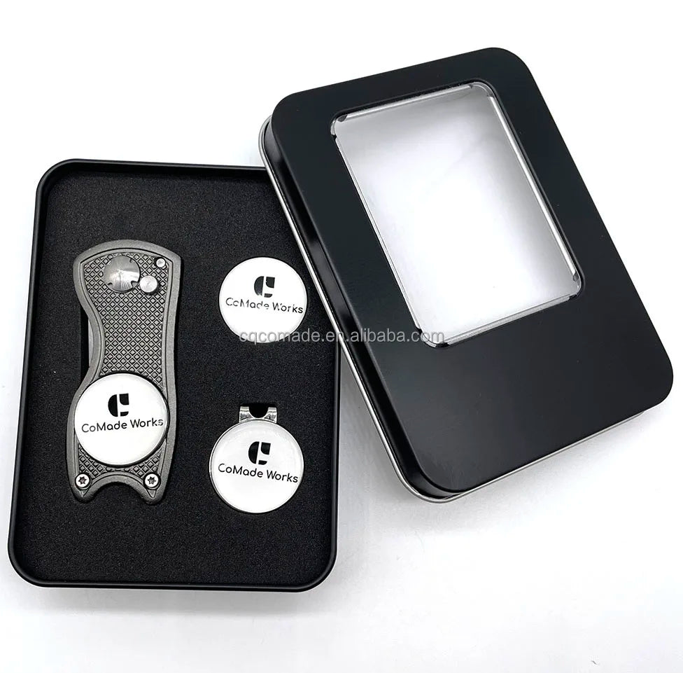 FREE CUSTOMIZATION Golf Divot Repair Tool Ball Markers Hat Clip golf Gift Sets Tinplate Box golf accessoires
