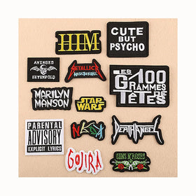 Hot Melt Adhesive Black White Red Letters Embroidered Patch for Hat Clothing Jeans Bags Decoration Diy Garment Embroidery Patch