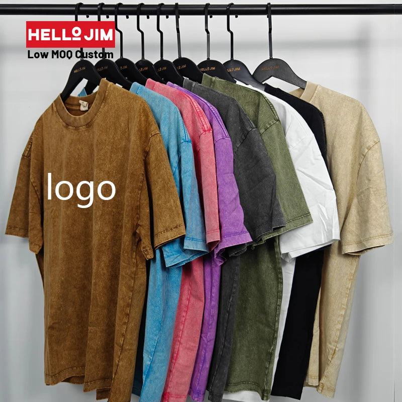Custom Acid Wash t Shirt 100% Cotton Heavyweight Streetwear Vintage Tshirt Beige Washed Tshirt