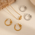 Unique Hoop Earrings Wholesale Stainless Steel Geometric Knotted Necklace and Huggie Earrings Jewelry Set
