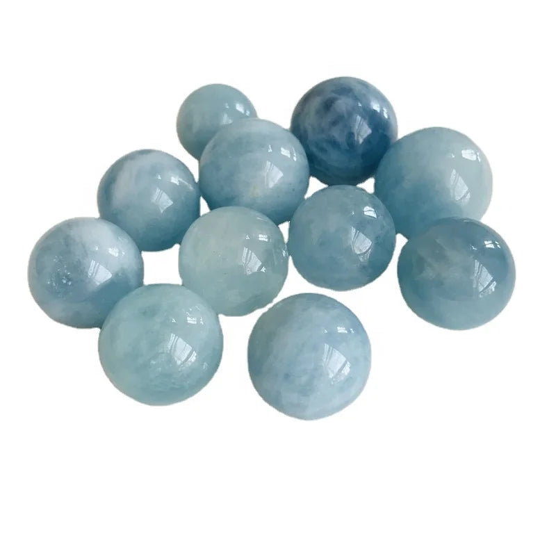 Natural Crystal Ball Blue Aquamarine Sphere For Sale