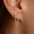 CAOSHI Delicate 2 Hole Ear Piercing Diamonds Dangle Earrings for Tassel Zircon Double Chain INS Jewelry Stud Earring for Women