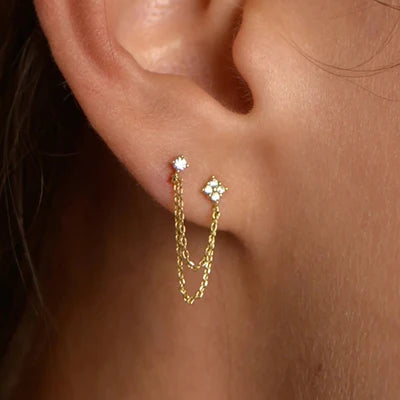 CAOSHI Delicate 2 Hole Ear Piercing Diamonds Dangle Earrings for Tassel Zircon Double Chain INS Jewelry Stud Earring for Women