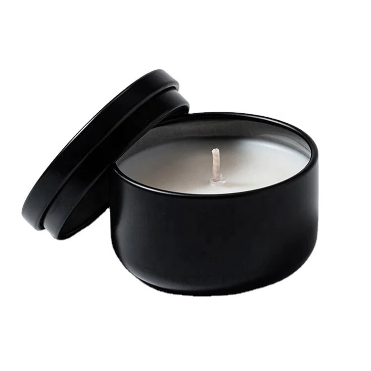 Hot Sale Food Safe Matte Black Tinplate 8oz Seamless Candle Tin Container with Leakproof Plug-in Lid in Bulk Wholesale