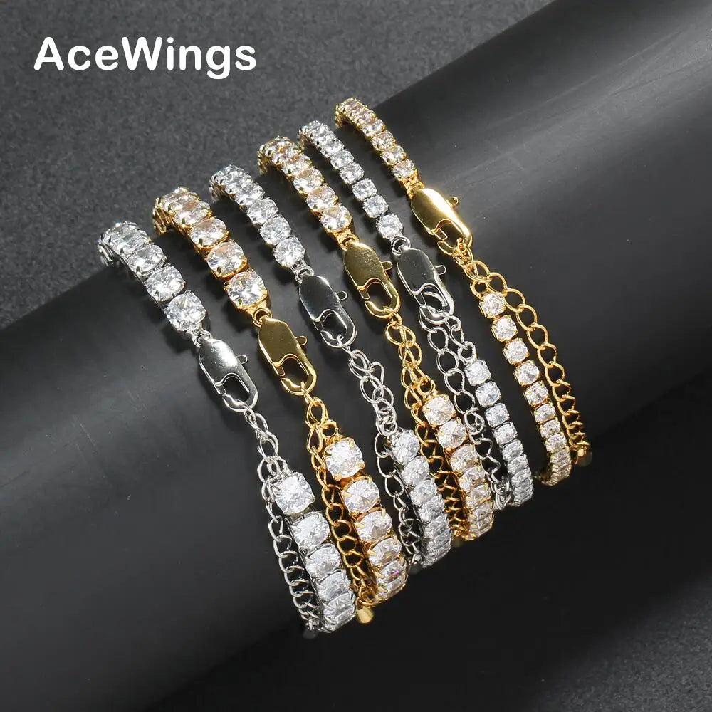 BB114  Cheap Style 3mm 4mm 5mm  Brass Zircon 6.5inch with Extender Chain  Tennis Bracelet Hip Hop Jewelry