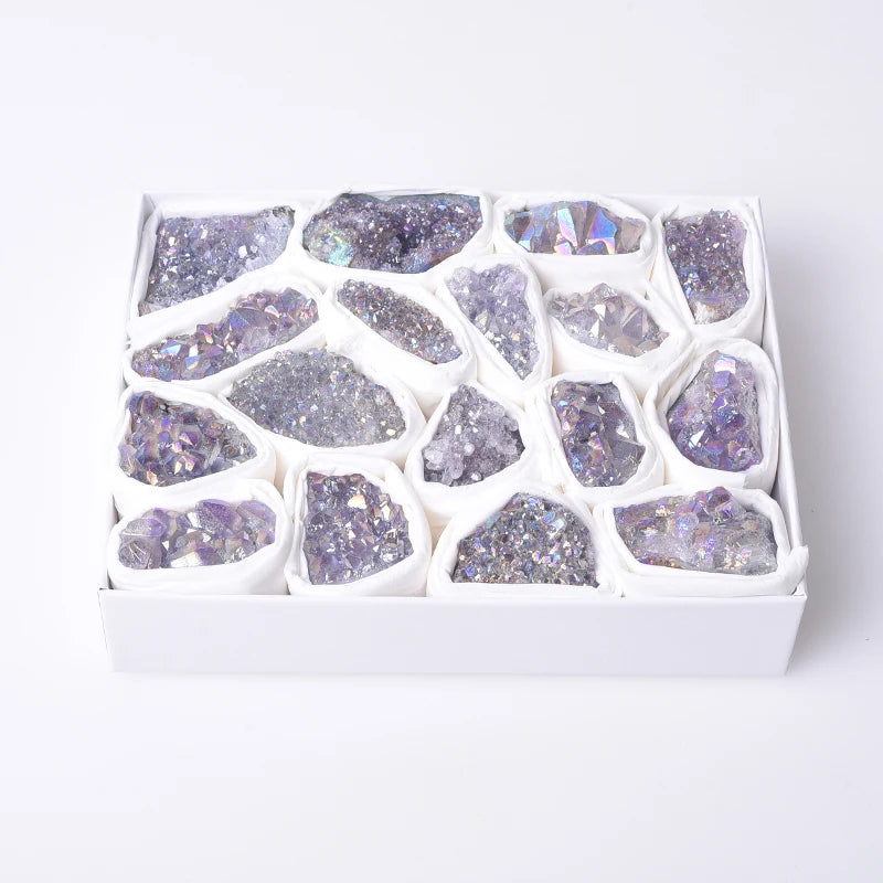 Decorative Natural Rock Quartz Aura Amethyst Crystal Clusters Mineral Specimen With Gift Box