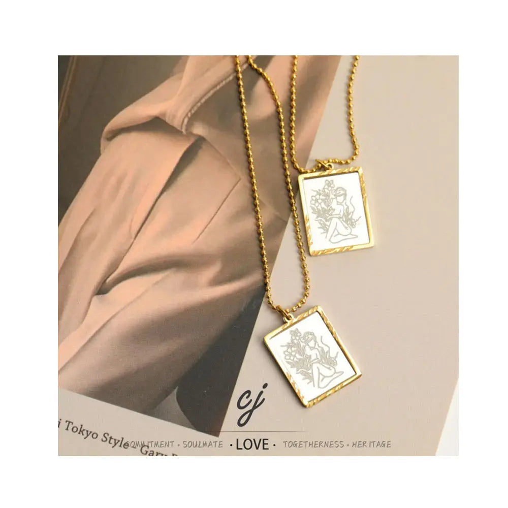 Carline Trendy Zircon Stainless Steel 18K Gold Plated Ball Chain Pendant Necklace for Women