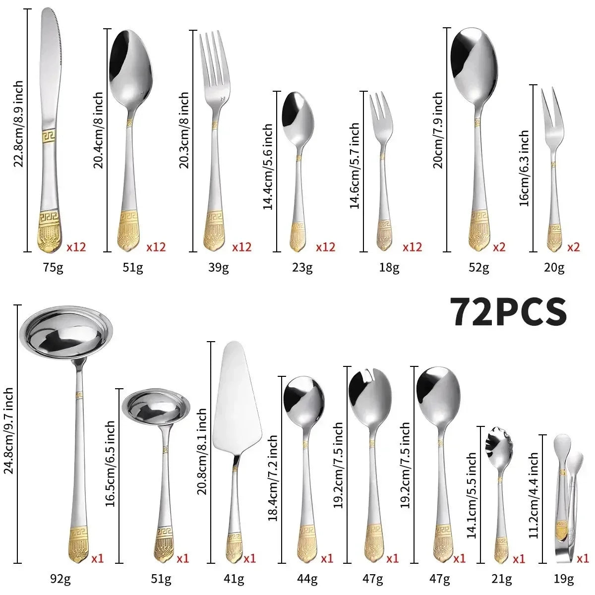 Hot Selling 72-Piece Crown Stainless Steel Cutlery Set 1010 Steak Knife Fork Spoon Reusable Tableware with Cross Border Gift Box