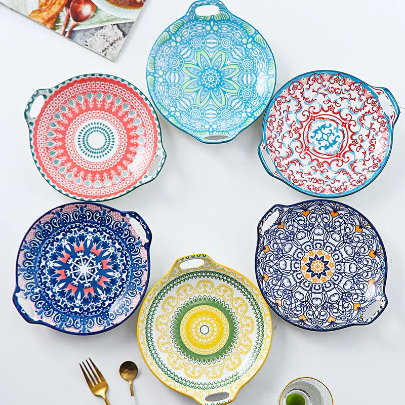 Bohemian Moroccan Style Padprinting  Bakeware Microwave Baking Tray Ceramic Plates