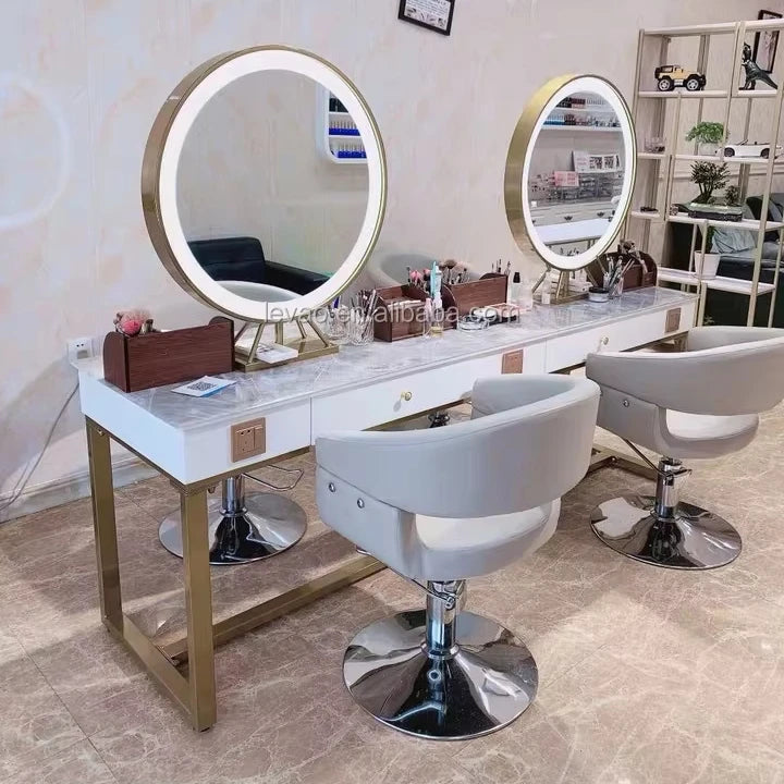 Double Side Salon Vanity Mirror With Lights Styling Station