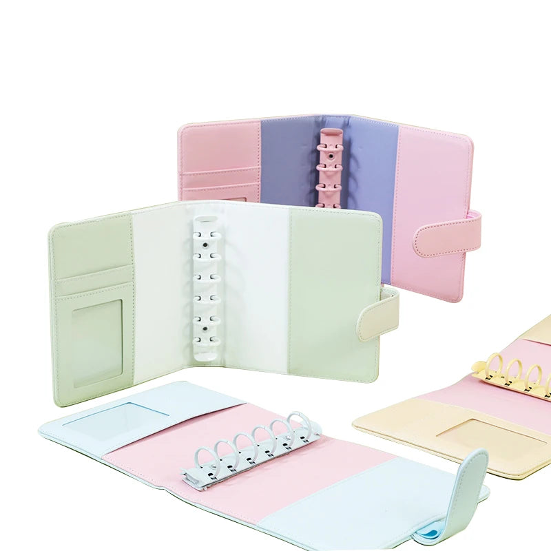 Macaroon A7 Square PU Binder Diary Notebook Journal Agenda Planner 6 Rings PU Splicing Leather Loose Leaf Binder Planner