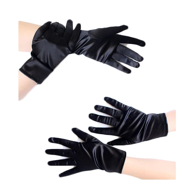 MIO Wholesale Fashion Solid Color Short Satin Opera Performance Wrist Length Gloves Women Party Finger Gloves
