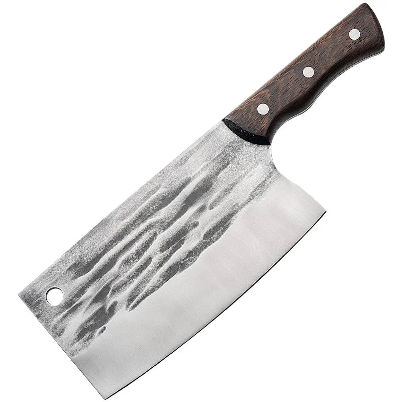 High Quality 8 Inch Full Tang Curved Cleaver Boning Slaughter Knife Wenge Wood Handle Ambidextrous Dishwasher Safe Carbon Steel