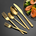 Stainless Steel Flatware Set Mirror Polished Gold Hammered Embossed Cutlery Stone Pattern Kitchen Tableware Sets