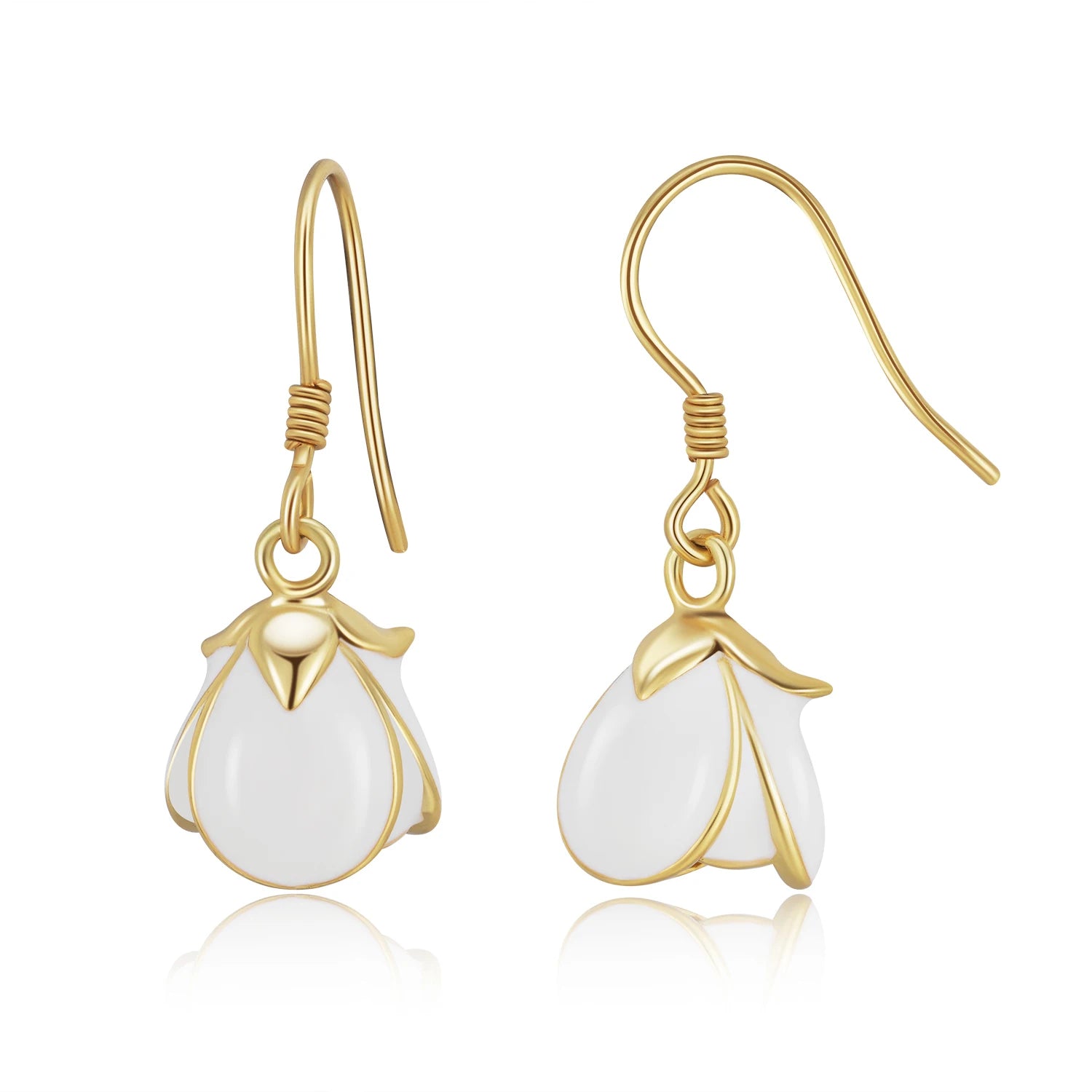 YBO Luxury 925 Sterling Silver Drop Earrings White Baking Paint 18K Gold Plating Flower Tulip Statement for Wedding Party Gift