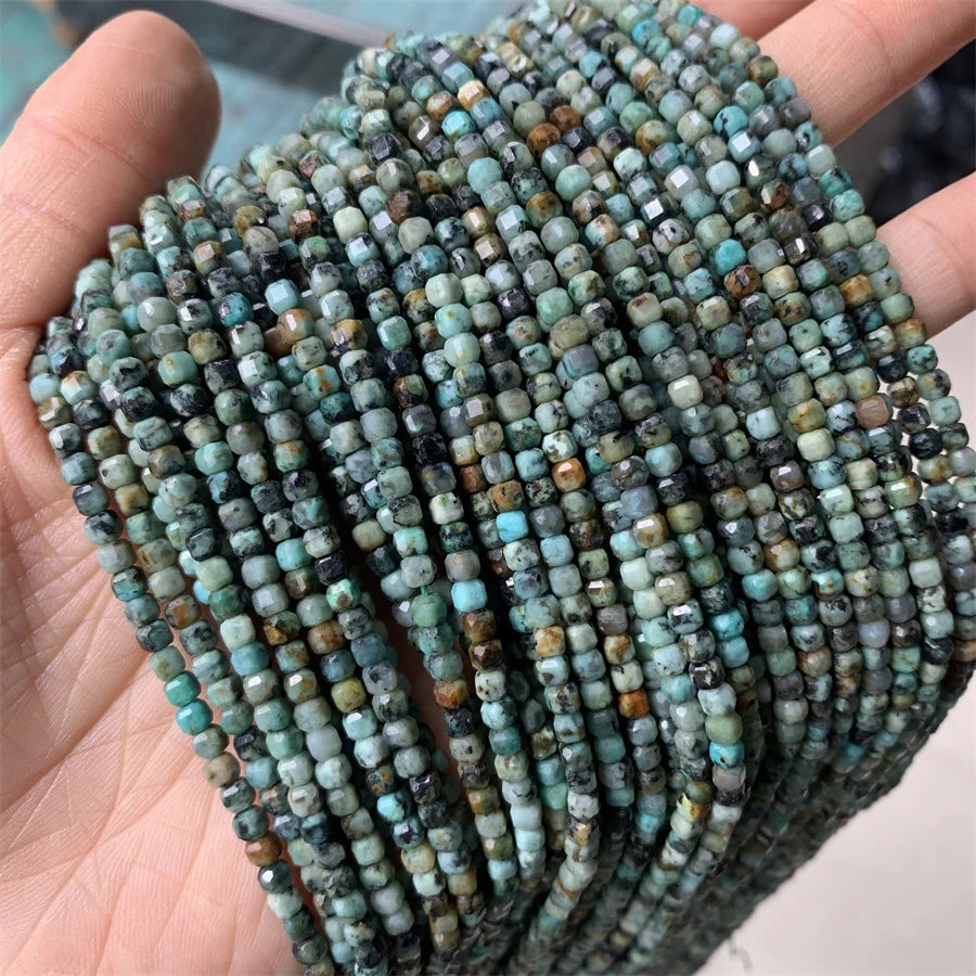 Wholesale Natural Semi-precious Stone 3*3mm Square Faceted African Turquoise Cube Beads for Jewelry Making