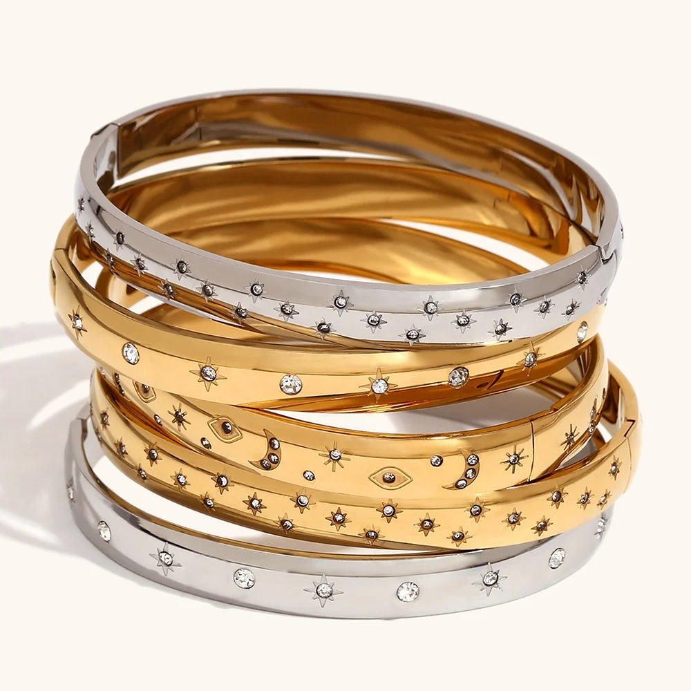 Dingran European American Hot Sale Stainless Steel Jewelry Moon Star Zircon Tarnish Free Jewelry