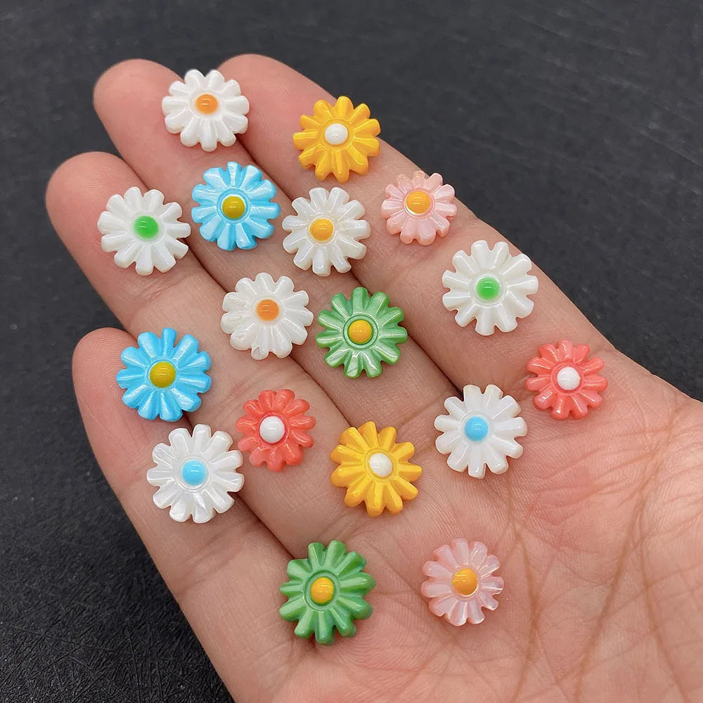10mm / 12mm Natural Daisy Flower Shape Mother of Pearl White Mop Freshwater Shell Beads for DIY Jewelry Making