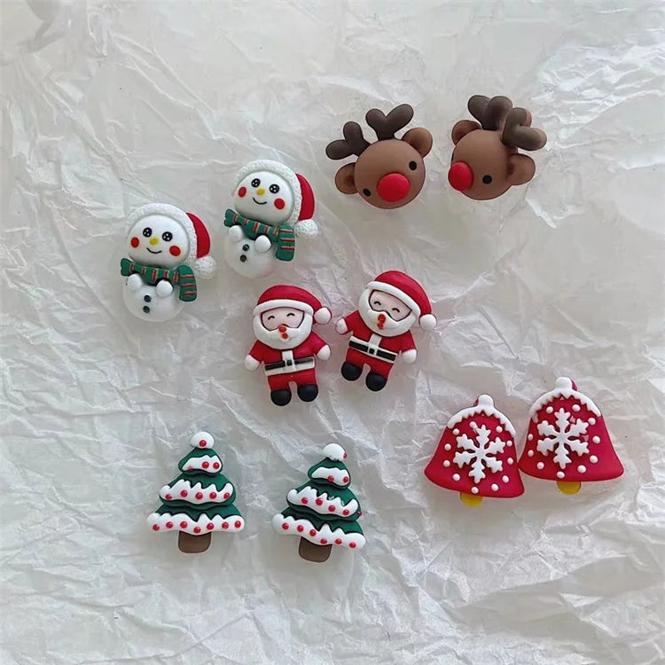 Fashion Resin Clip on Earrings Cute Cartoon Christmas Tree Santa Stud Earrings