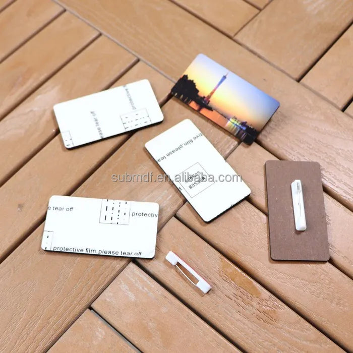 MDFSUB 3'' Rectangle Sublimation Name Badges 3mm Sublimation Blanks MDF Name Tag with Pin Badge with Protective Film