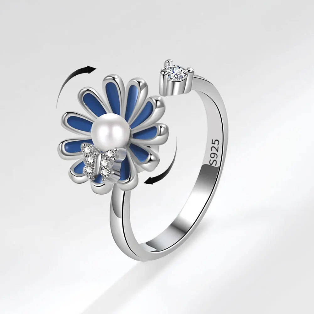 Rotatable Spinner Ring Rotating Butterfly Flower Adjustable Fidget Rings For Anxiety Design Rotating Flower Open Ring