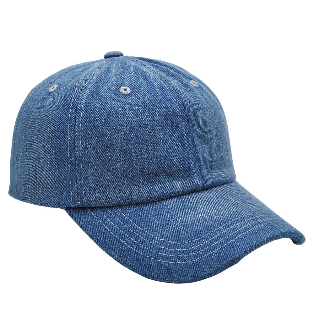 Factory 6 Panel Custom Logo Vintage Denim Baseball Cap Blank Plain Jeans Dad Hat Hip Hop Y2K Style for Beach Performance Cycling