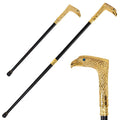 Golden Blue Eye Eagle Head Cane - Intricate Metal Handle with Sapphire Accent for Parties Luxurious Finish Costume Prop