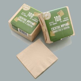 Food Contact Safe FSC Recycled Brown Cocktail Paper Napkin Biodegradable Brown Kraft Paper Napkins With Customized Logo Printing