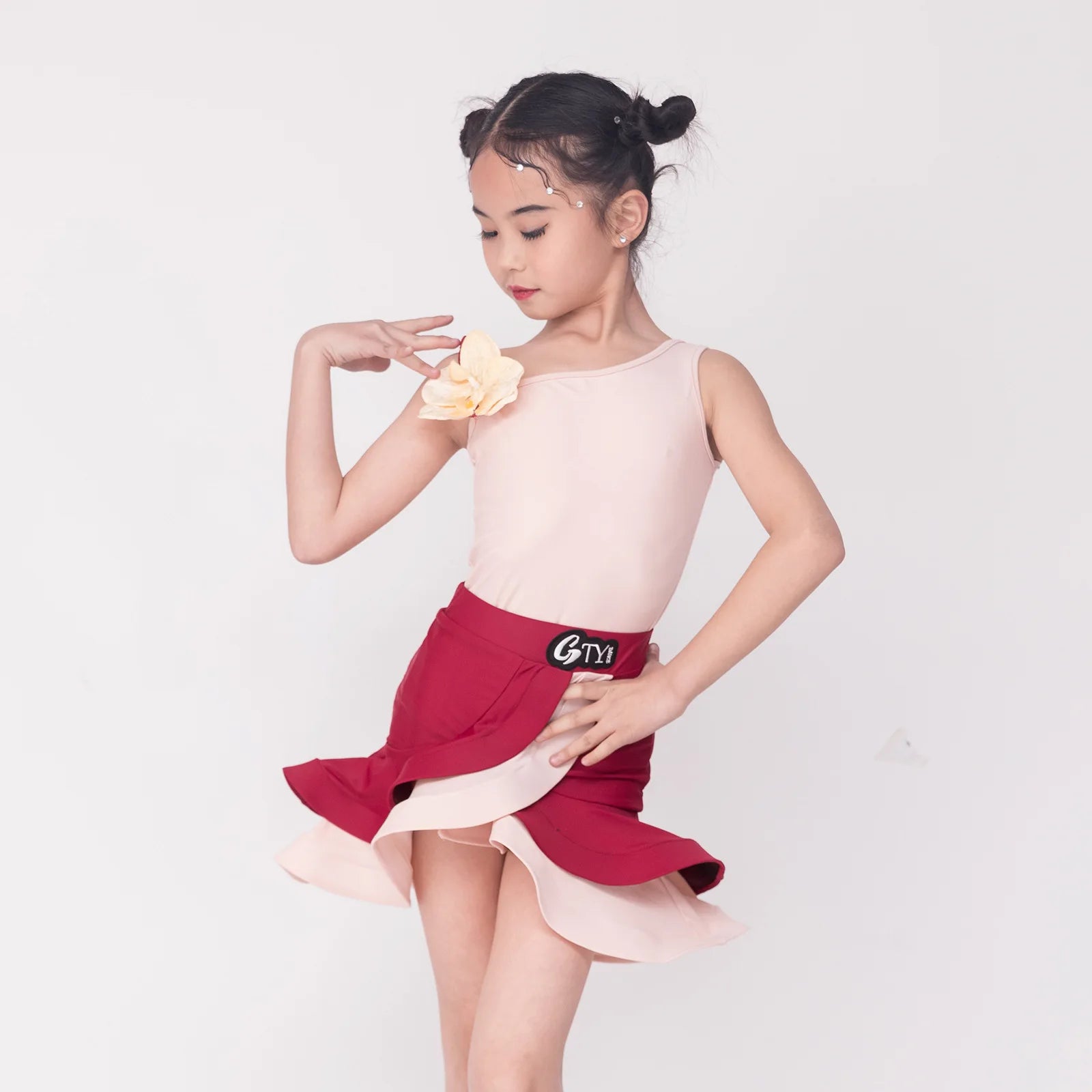GTY Latin Dance Dress Advanced Sense 2023 New Summer Girls Practice Performance Children Separate Suit