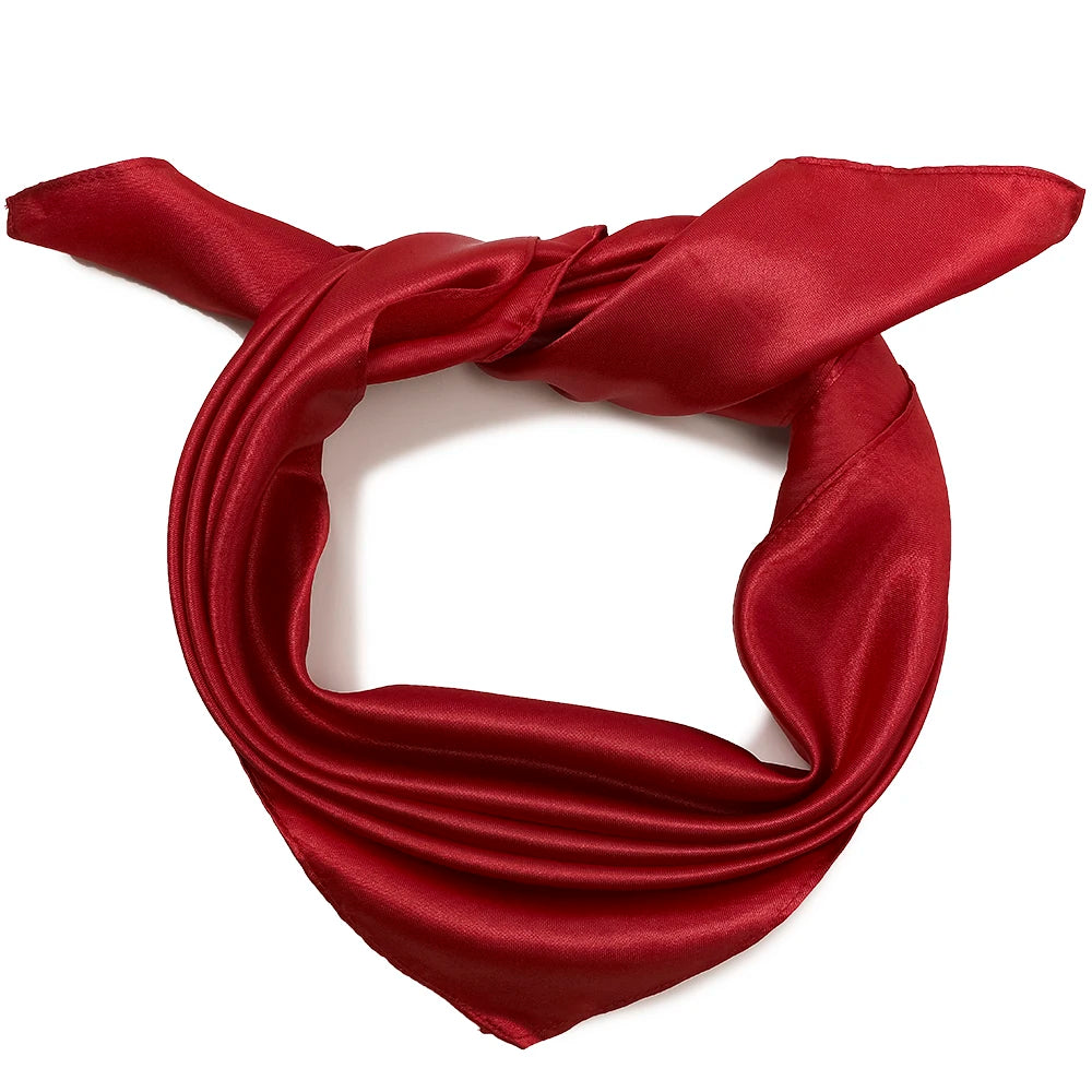 Wholesale Custom Print Silk Feel Shiny Satin Women's Shawls Solid Color Polyester Piece-Dyed Red Square Scarf