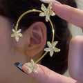 Silver Plated Metal Flower Crystal Clip Earrings for Women Ear Clips Without Piercing Sparkling Zircon Ear Cuff Fashion Jewelry