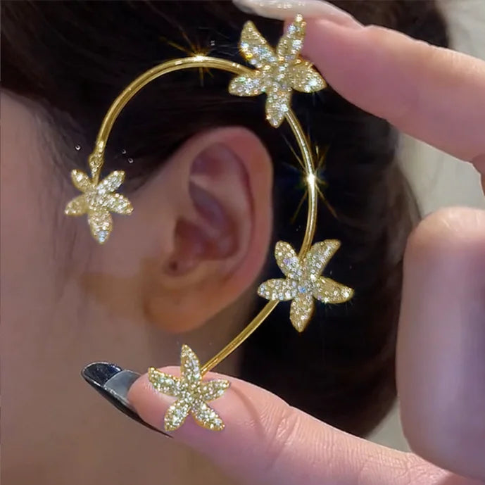 Silver Plated Metal Flower Crystal Clip Earrings for Women Ear Clips Without Piercing Sparkling Zircon Ear Cuff Fashion Jewelry
