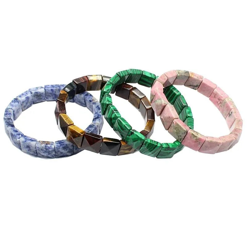 Wholesale 10*10MM New Natural Square Strand Natural Stone Amber Purple Amethyst Rose Quartz Beads Bracelets Bangle for Women Men